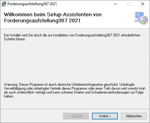 Installationsbildschirm Forderungsaufstellung 367